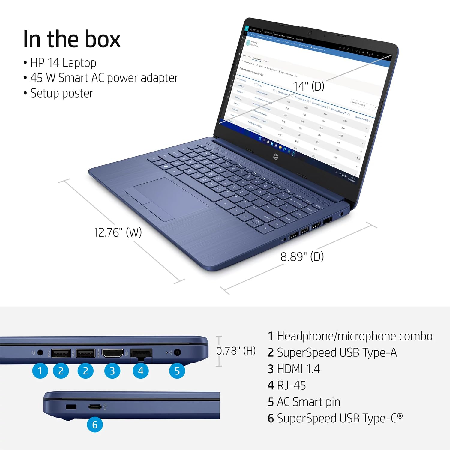 HP Portable Laptop (Include 1 Year Microsoft 365), 14’’ HD Display, 16GB RAM, 64GB eMMC, Intel Quad-Core N4120, Student and Business, Webcam, HDMI, Wi-Fi, RJ-45, Windows 11 Home, Grayish Blue