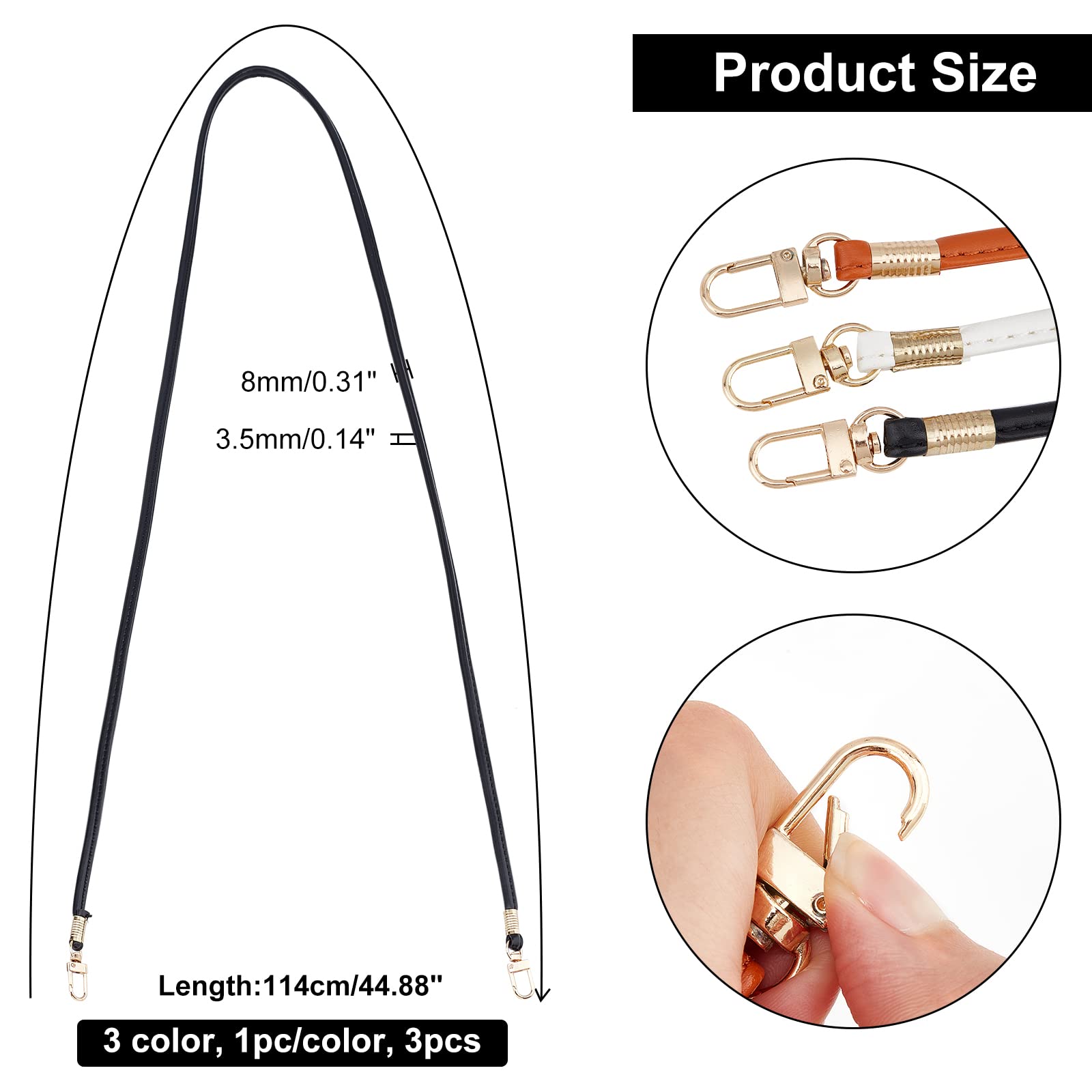SUPERFINDINGS 3 Colors Leather Crossbody Strap Long Thin Soft Replacement Purse Straps 44.88 in Imitation Leather Bag Strap with Gold Swivel Clasps for Small Bag Purse Wallet Clutch Phone Case