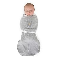 SwaddleDesigns 6-Way Omni Swaddle Sack for Newborn with Wrap & Arms Up Sleeves & Mitten Cuffs, Easy Swaddle Transition, Better Sleep for Baby, Heathered Gray, Hello World, Small, 0-3 Months