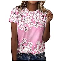 Womens Casual Short Sleeve T Shirts Summer Trendy Floral Printed Tops Lightweight Graphic Tees Loose Fit Tunic Blouses