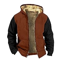 Men Winter Jacket Winter Warm Fleece Jackets Thick Sherpa Lined Zip up Hoodies Color Block Sweatshirt Work Jacket