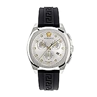 Versace Geo Chrono Collection Luxury Men's Watch with Black Strap with Stainless Steel Case and Silver Dial Stainless Steel OS Versace Geo Chrono, stainlesssteel, Versace Geo Chrono