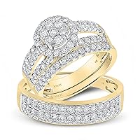 The Diamond Deal 14kt Yellow Gold His Hers Round Diamond Cluster Matching Wedding Set 1-3/4 Cttw