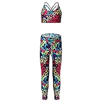 TiaoBug Kids Girls Crop Tops with Athletic Leggings Tracksuit Gymnastic Workout Active Set Two Piece Dance Outfit