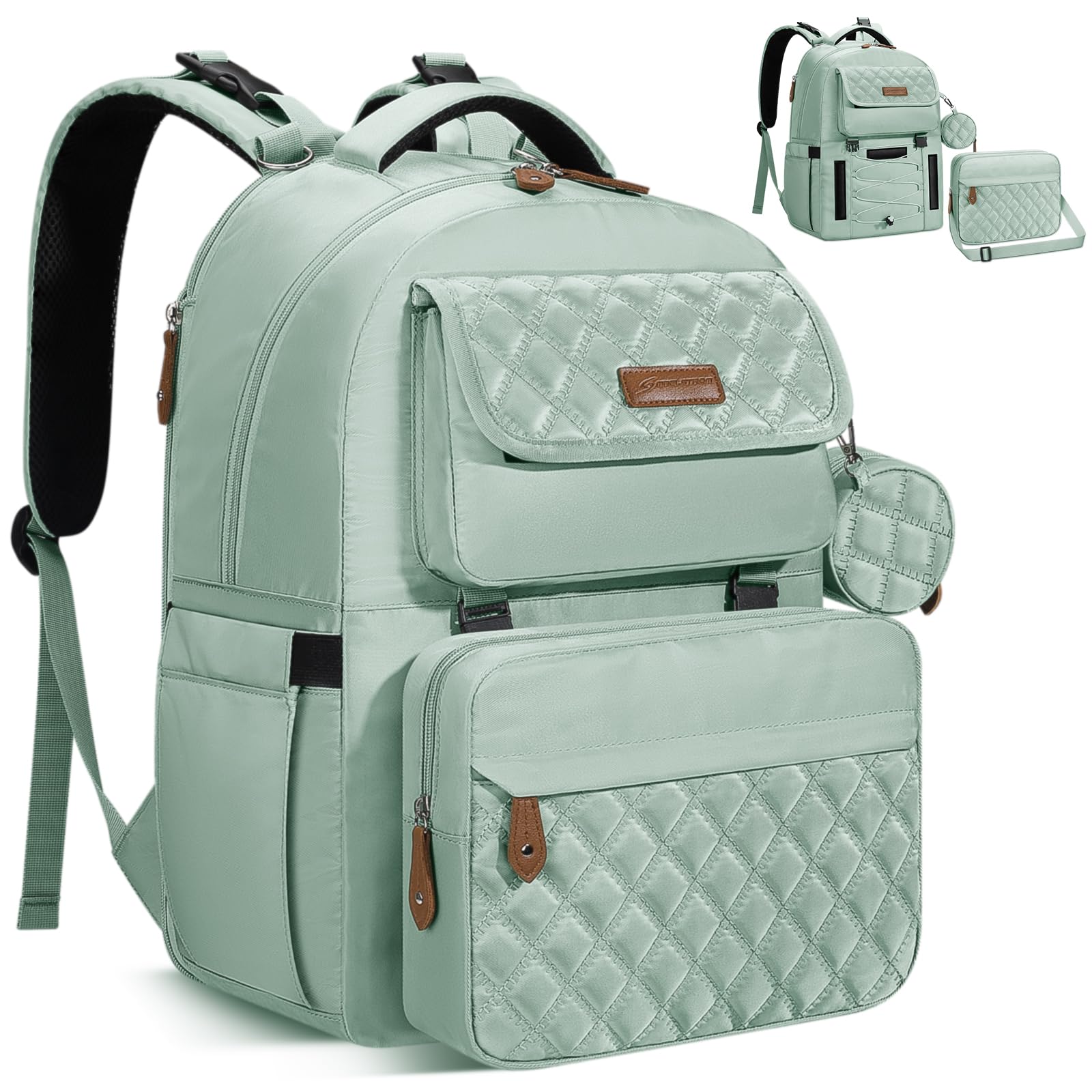 Maelstrom Diaper Bag Backpack,29L-45L Expandable Large Baby Bag for 2 Kids/Twins with Removable Cross Body Bottle Bag for Mom/Dad,Stylish Nappy Bag Gift for Boys/Girl-Mothers Day Gifts-Mint Green