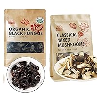 VIGOROUS MOUNTAINS Organic Dried Edible Black Fungus and Dried Mixed Mushrooms Blend for Cooking