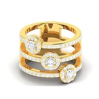 GEMHUB Unique Womens Ring Lab Created G VS1 Diamond Round Shape Cocktail Style 1.09 Carat 14k Yellow Gold Size 5 6 7 1
