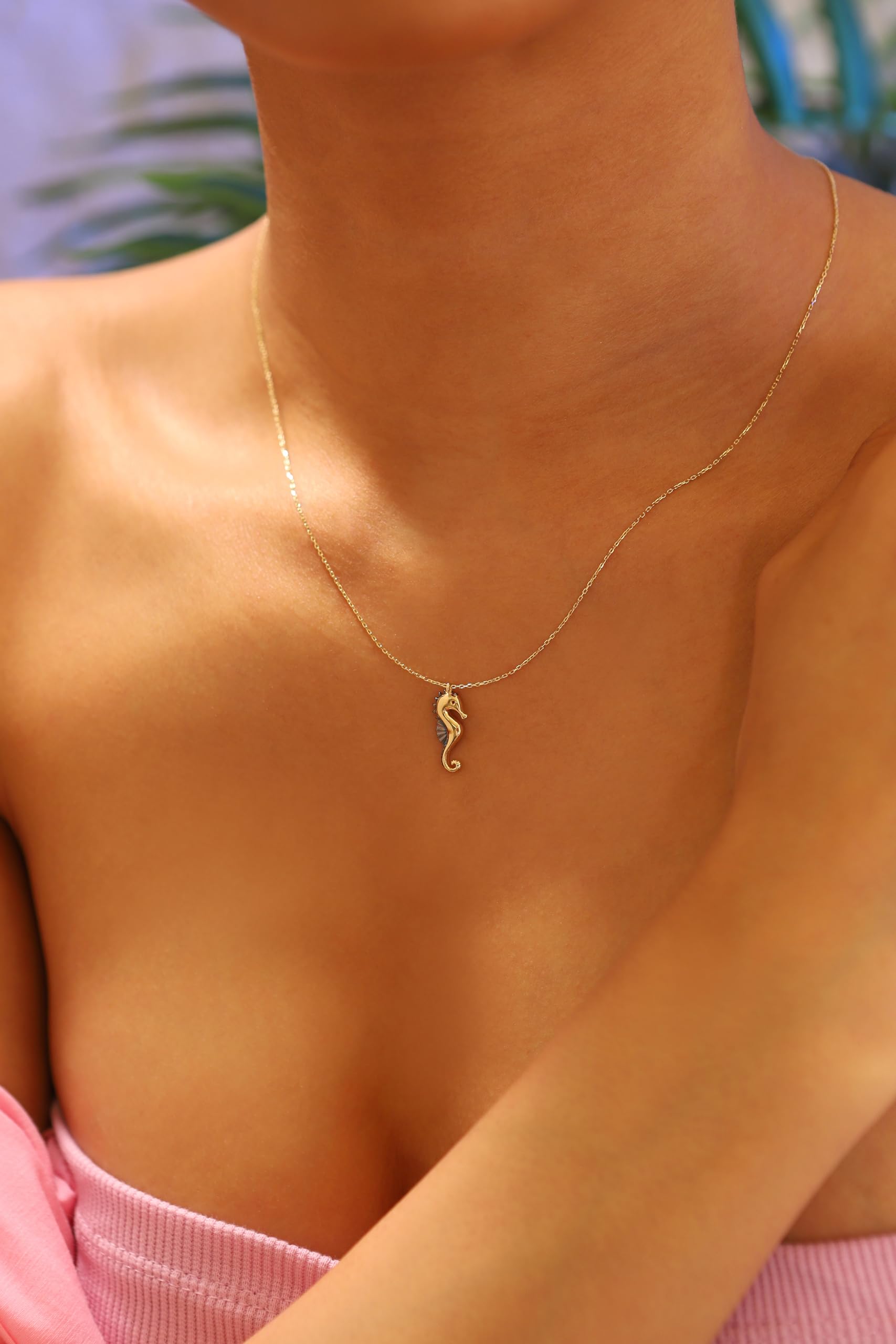 kk goldjewelry 14K Real Gold Seahorse Pendant, Dainty initial Animal Necklace, Minimalist Gold Seahorse Necklace, Birthday Gift