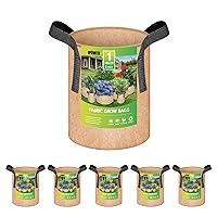 iPower 5-Pack 1 Gallon Plant Grow Bags Thickened Nonwoven Aeration Fabric Pots Heavy Duty Durable Container, Strap Handles for Garden, Tan