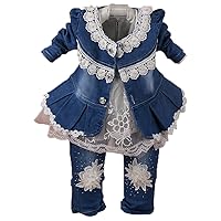 6M-4Y Infant 3Pcs Baby Girls Clothes Set Toddler Casual Outfits Lace Dress Jacket and Jeans
