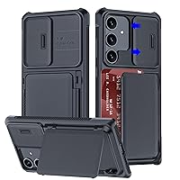 Vizvera for Samsung Galaxy S24+ Plus Case with Cards Holder/Camera Cover S24+ Full Cover Protection Shockproof Phone Case for S24 Plus 6.7 Inch 2024-Black