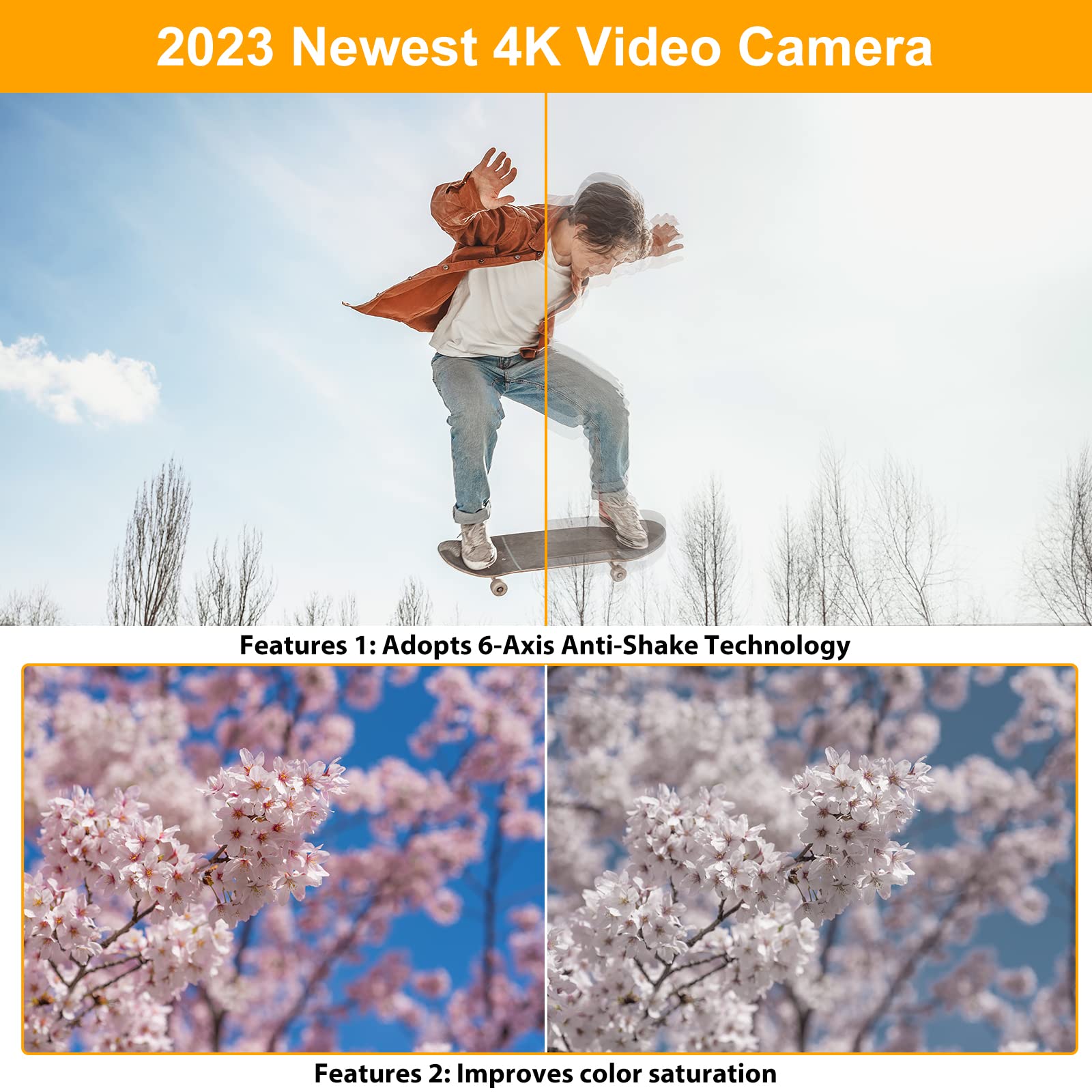 4K Video Camera Camcorder 48MP Ultra HD Wifi Vlogging 16X Digital Camera for YouTube with Microphone 6-Axis Anti-Shake IR Night Vision Video Recorder(2023 Newest 4K Plus)