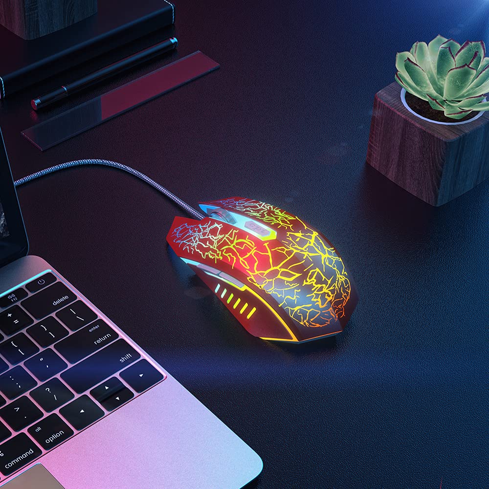 VersionTECH. Wired Gaming Mouse, Computer Mouse Ergonomic Mice with 7 LED Lights RGB Backlit, 6 Programmable Buttons, 4 Adjustable DPI for Laptop PC Gamer Desktop Chromebook Mac Games-Red