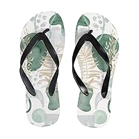 Vantaso Slim Flip Flops for Women Watercolor Modern Green Gold Leaf Yoga Mat Thong Sandals Casual Slippers