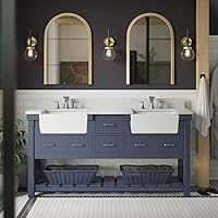 Charlotte 72-inch Double Farmhouse Bathroom Vanity (Quartz/Marine Gray): Includes Marine Gray Cabinet with Stunning Quartz Countertop and White Ceramic Apron Sinks