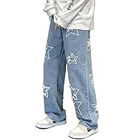 Men's Y2K Jeans Hip Hop Baggy Star Denim Pants Grunge Aesthetic Streetwear Jeans Relaxed Fit Trousers