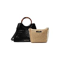 Anne Klein Two for one Perforated Mini Satchel with Chain, Black/Natural