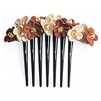 Side Comb Hair accessories French twist hair comb Decorate Daisy Flowers made ​​from fabric handcraft. (Brown Two Tone)