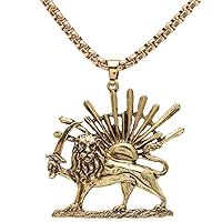 Gold Pt Persian Lion Sun Shir Khorshid Pahlavi Necklace Farvahar Persia art Parsi Gift