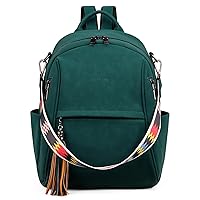 FADEON Leather Laptop Backpack Purse for Women Small Designer Laptop Bag,Multi-Pockets Travel Ladies Shoulder Bag Green