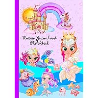 Unicorn Journal and Sketchbook: Cute Mermaid notebook/ Caticorn Diary Magical/ beautiful princesses/ Daily for girls/ 101 Pages 7X10/ Includes lined ... Page All About Me! / Drawing Book for girl