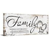 KREATIVE ARTS Large Home Family Wall Decor Rustic Home Sign Inspirational Quotes - Where Life Begins & Love Never Ends Canvas Wall Art Prints for Bedroom Living Room Kitchen 20x48 Inches