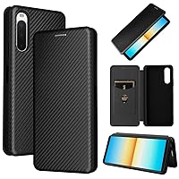 ZORSOME for Sony Xperia 1 IV Flip Case,Carbon Fiber PU + TPU Hybrid Case Shockproof Wallet Case Cover with Strap,Kickstand,Stand Wallet Case for Sony Xperia 1 IV,Black