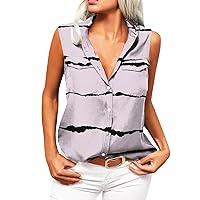 Women's Print Shirts with Pocket Button V-Neck Sleeveless T-Shirt Tops Fashion Casual Blouse Top Summer Daily Clothes