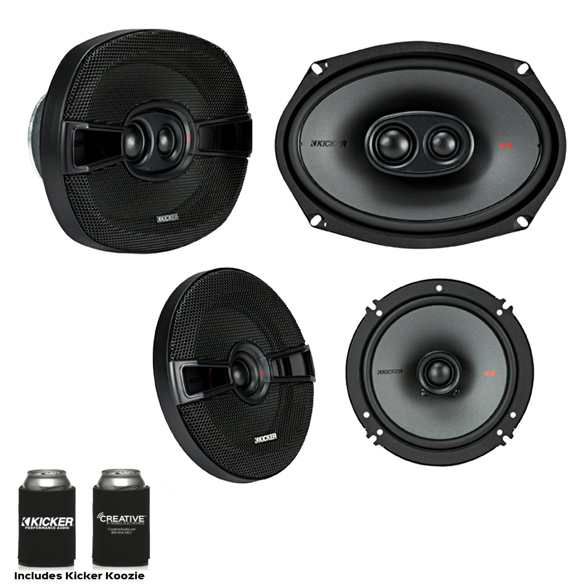 Kicker Speaker Bundle - A Pair of Kicker 6.5 Inch & a Pair of 6x9 KS-Series Speakers, KSC6504 & KSC69304