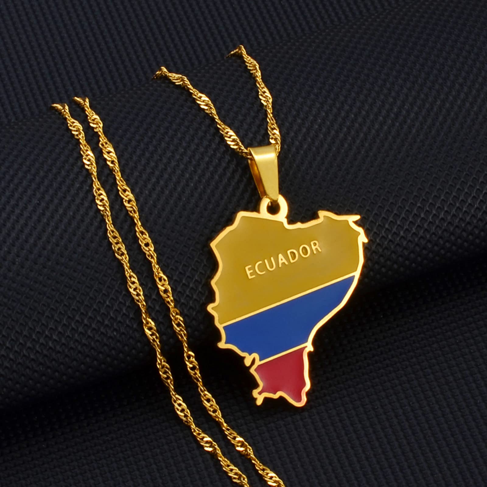 SHOUJIQQ Flag and Map of Ecuador Pendant Necklaces - Ethnic Hip Hop Country Maps Necklace for Women Men Charm Jewelry Clavic