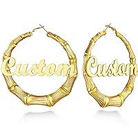 Custom4U Hoop Earrings with Name Inside Personalized Gold/White/Black Bamboo/Fashion Earrings - 30mm/40mm/60mm/80mm - Custom Made Hip Hop Unique Memorial Jewelry Christmas Gifts for Women Girls