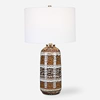 MY SWANKY HOME Natural Rustic Earth Tones Ceramic Table Lamp 27 in Art Pottery Striped Taupe