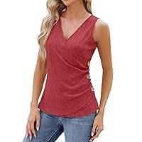 Womens Tank Tops Sexy V Neck Sleeveless Smocked Blouse Trendy Slim Fit Shirts Tanks Loose Tank Tops for Women