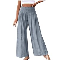 Women Wide Leg Dressy Pants High Waisted Pleated Palazzo Paants Loose Fit Flowy Casual Work Trousers with Pockets