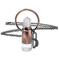 TUMBEELLUWA Rock Crystal Stone Essential Oil Diffuser Pendant Necklace for Aromatherapy Hexagonal Crystal Point Pendant with Chain for Unisex