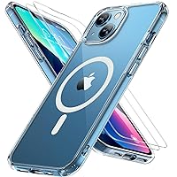 Miracase Magnetic Series Designed for iPhone 13 Case [Compatible with MagSafe] [with 2X Screen Protectors] Military-Grade Protection, Anti-Fingerprint, Slim Phone Case for iPhone 13 - Crystal Clear