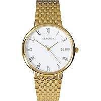 Sekonda 3683 Mens Gold Stainless Steel Band Wrist Watch, White, 3683