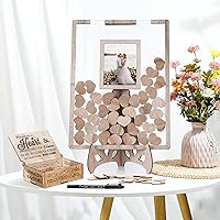 Wedding Guest Book, Wedding Guest Book Alternative with Wooden Hearts Guest Book Alternatives for Guests to Sign Guest Book Wedding Reception with Picture Frame for Wedding (Wood)