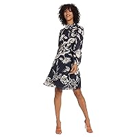 Maggy London Women's Long Sleeve Dress with Mock Neck with Tie