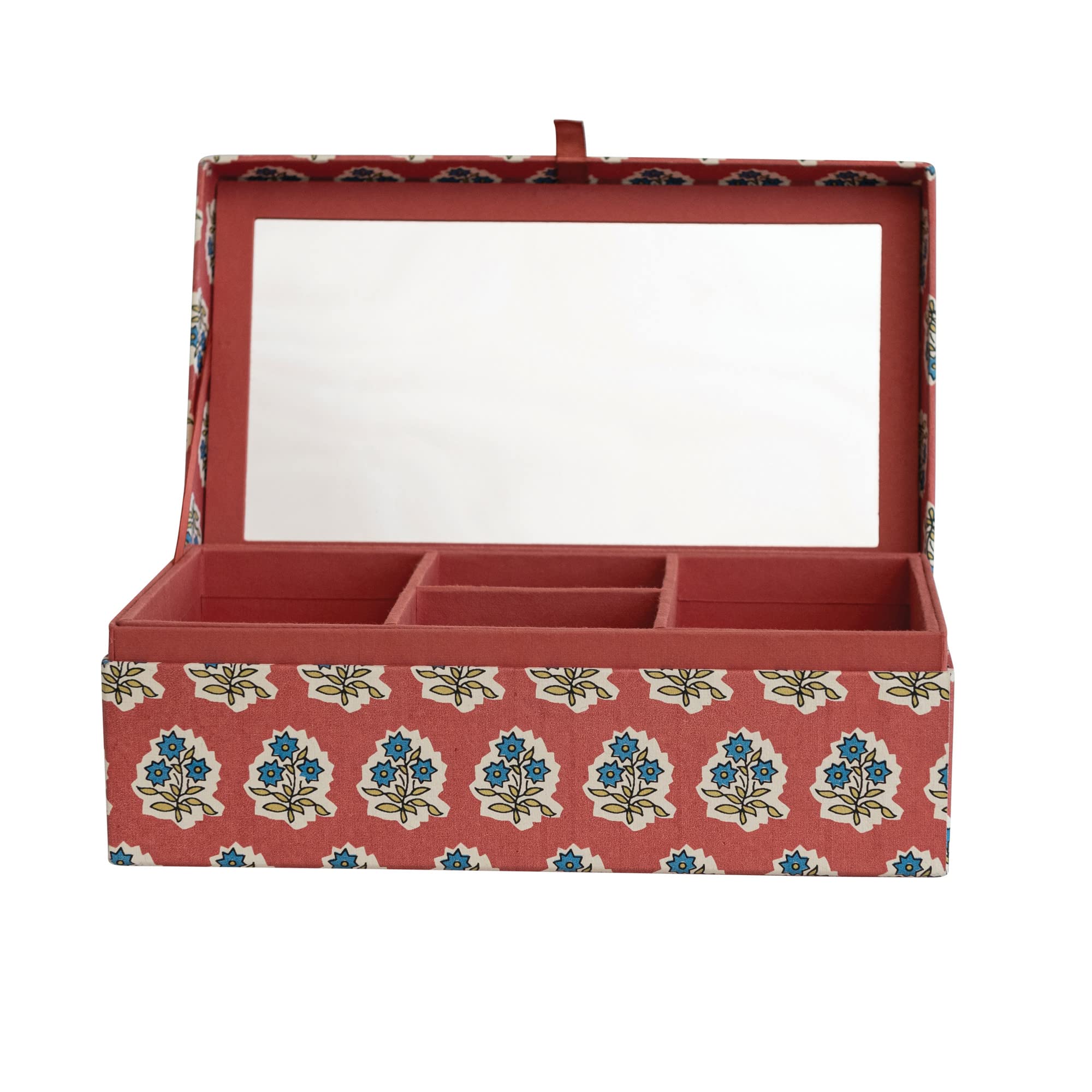 Creative Co-Op Fabric Covered Floral Pattern and Interior Mirror, Multicolor Jewelry Box, Multi
