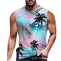 Men's Spring Summer Hawaii Beach Print Tank Tops Casual Soft Sleeveless Shirts Lightweight Round Neck T Shirt