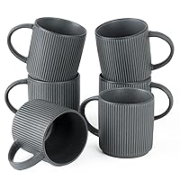 famiware Coffee Mug Set for 6, Star 12 oz Catering Mugs Cup Set with Handle for Coffee, Tea, Cocoa, Milk, Matte Dark Charcoal