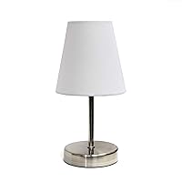 Simple Designs LT2013-WHT Mini Basic Sand Nickel Table Lamp with Fabric Shade, White