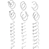 Tornito 20G 36Pcs Stainless Steel L Bone Screw Shaped Nose Ring CZ Nose Stud Retainer Labret Nose Piercing Jewelry For Women Men Silver Tone Rose Gold Tone