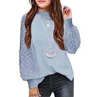 Arshiner Girls Puff Long Sleeve Sweaters Crewneck Lace Polka Dot Casual Knit Tops Pullover Jumper Outwear for Kids