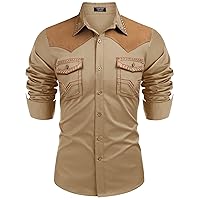 COOFANDY Men's Western Cowboy Shirt Embroidered Long Sleeve Slim Fit Casual Cotton Button Down Hippie Shirts with Pockets