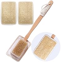 Back Scrubber for Shower with Bristles and Loofah, Body Scrubber for Exfoliating and Massage with Curved Long Handle, Wet or Dry Brushing Body Brush for Men and Women
