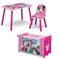 Disney Minnie Mouse 3-Piece Toddler Playroom Set– Includes Table, Chair and Toy Box, Pink