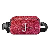 Red Glitter Print Custom Fanny Pack Everywhere Belt Bag Personalized Fanny Packs for Women Men Crossbody Bags Fashion Waist Packs Bag with Adjustable Strap for Outdoors Travel Shopping Hiking
