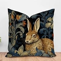 ArogGeld Forest Rabbit Floral Art Cushion Cover Vintage Chinoiserie Flower Bunny Easter Cushion Covers Chinoiserie Style Double Side Pillow Sham for Bedroom 16x16in White Linen